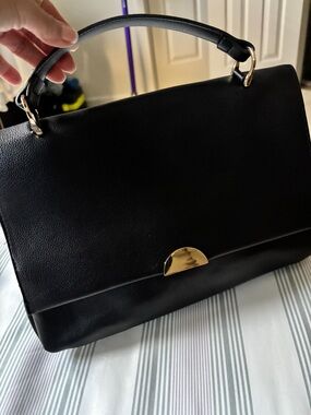 A New Day Brand - Classic Black Top-Handle Satchel with Gold Accent